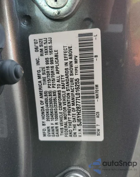 2007 Honda Element Ex from USA, damaged, VIN 5J6YH28777L016255